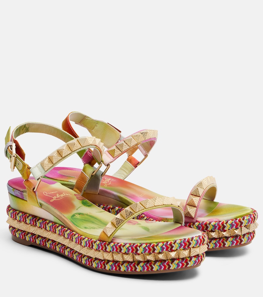 Multicoloured Christian Louboutin Pyraclou floral studded espadrille wedges - High Espadrilles