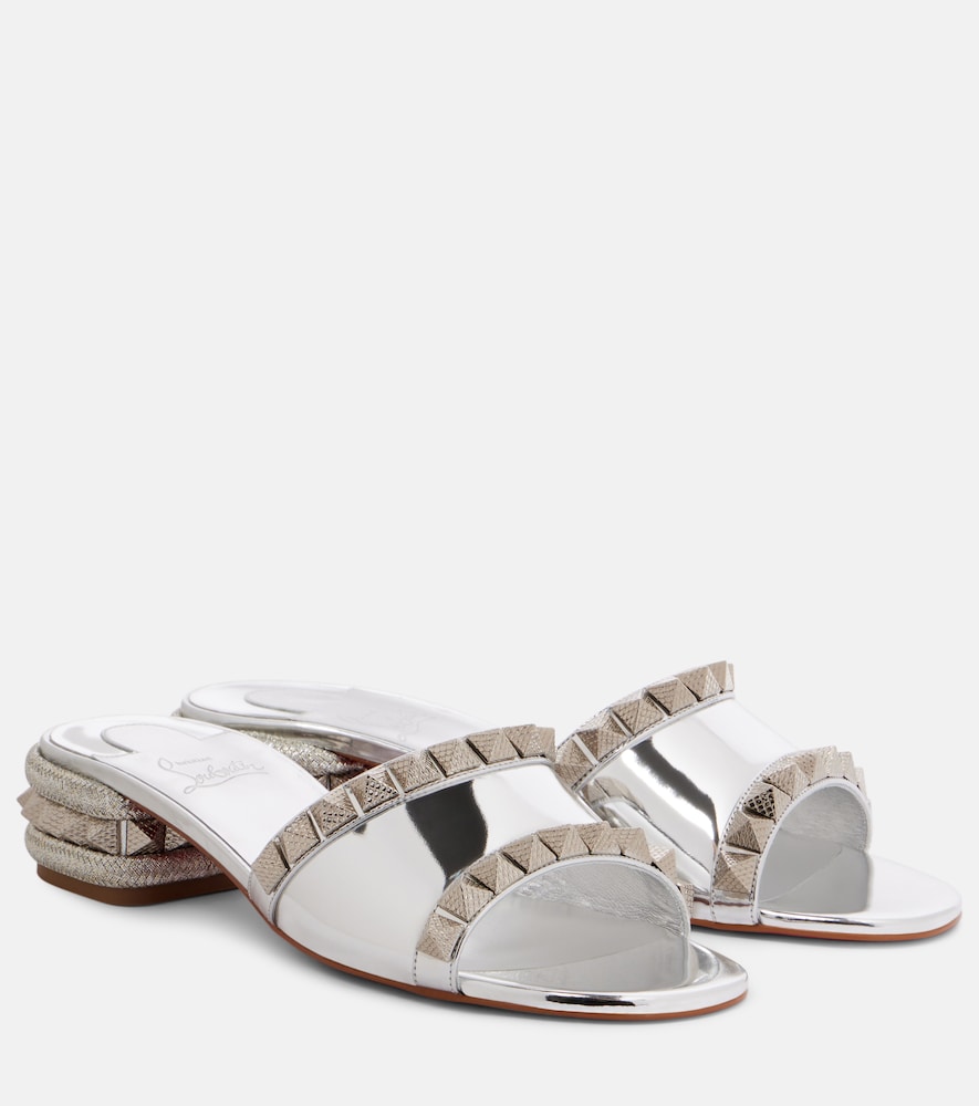 Christian Louboutin Pyramule 30 mirrored leather mules - Silver Heeled Sandals