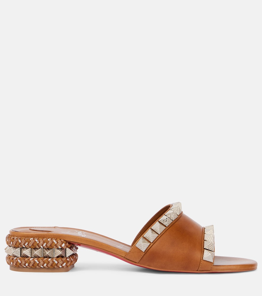 Christian Louboutin Pyramule 30 spiked leather mules - Brown Heeled Sandals