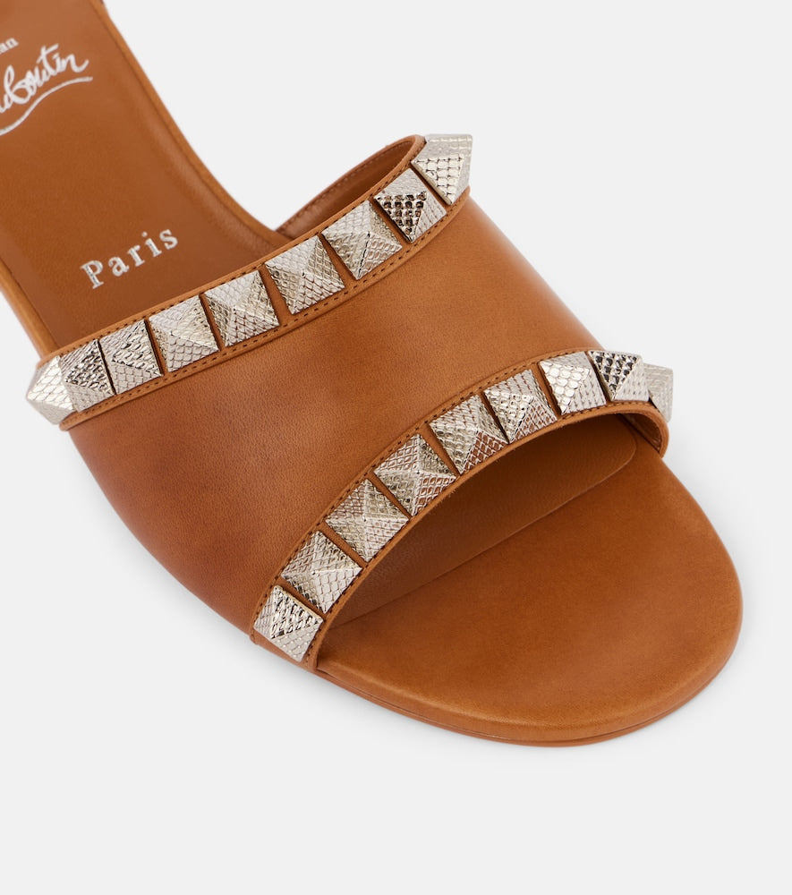 Christian Louboutin Pyramule 30 spiked leather mules - Brown Heeled Sandals