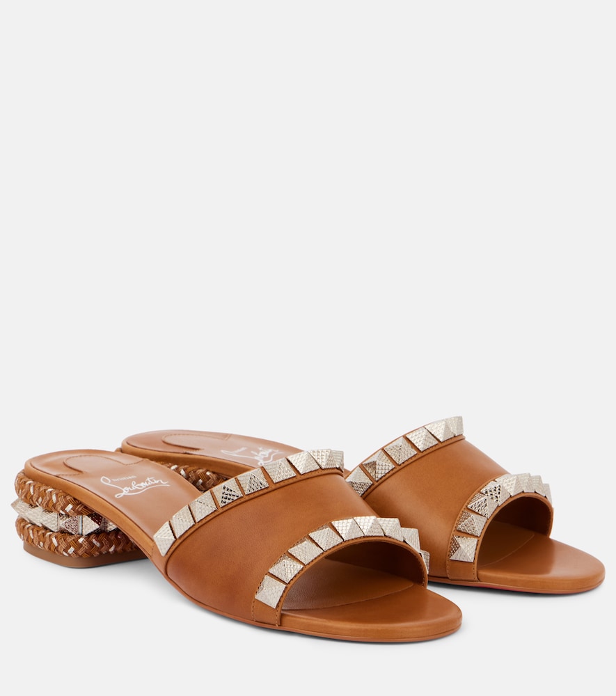 Christian Louboutin Pyramule 30 spiked leather mules - Brown Heeled Sandals