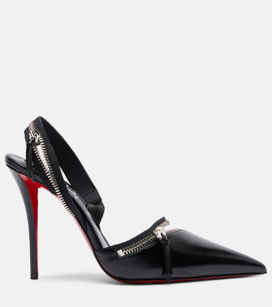 Christian Louboutin Slingyzip 100 leather slingback pumps (Black) - High-Heel Pumps