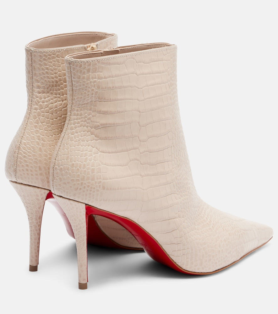 White Christian Louboutin Snake-effect leather ankle boots - Mid Heel Boots