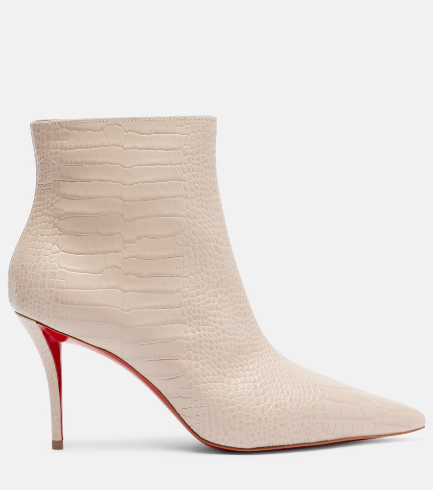White Christian Louboutin Snake-effect leather ankle boots - Mid Heel Boots