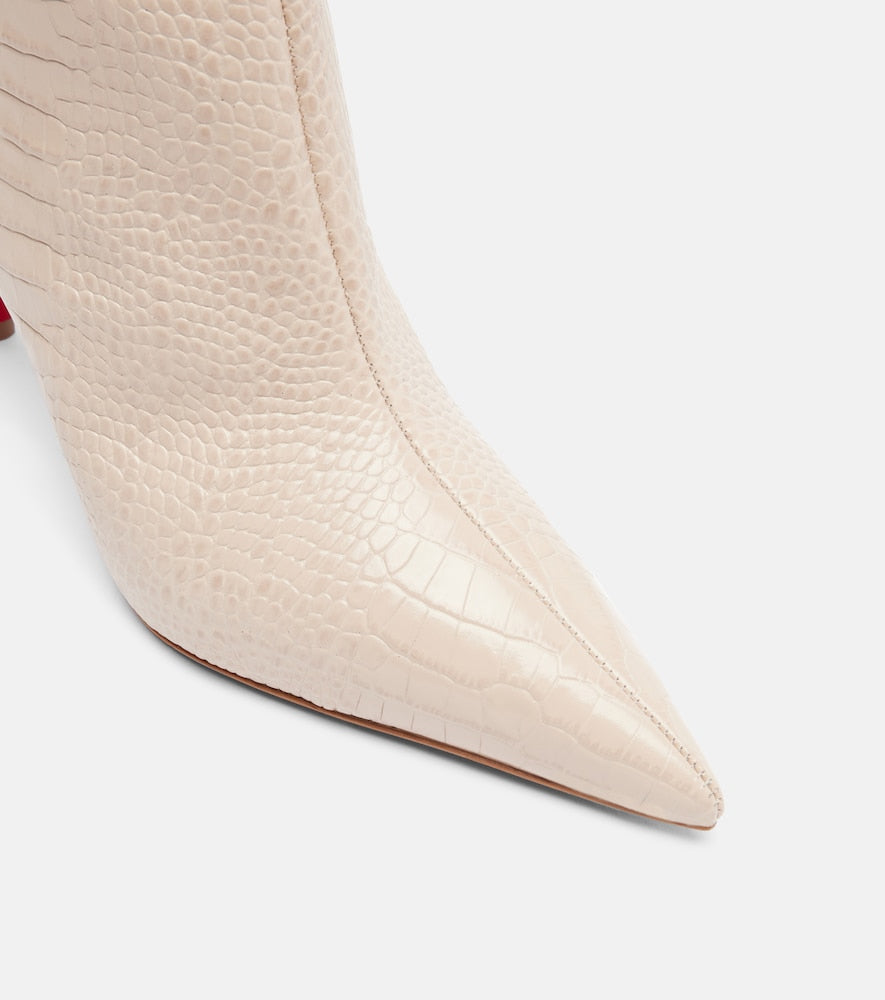 White Christian Louboutin Snake-effect leather ankle boots - Mid Heel Boots