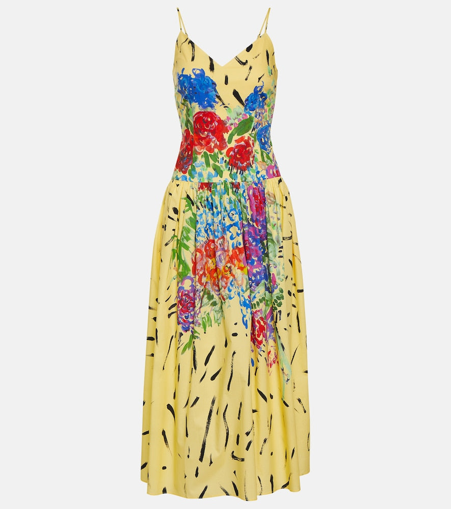 Christopher Kane Floral cotton midi dress. Christopher Kane 花卉图案棉质中长连衣裙