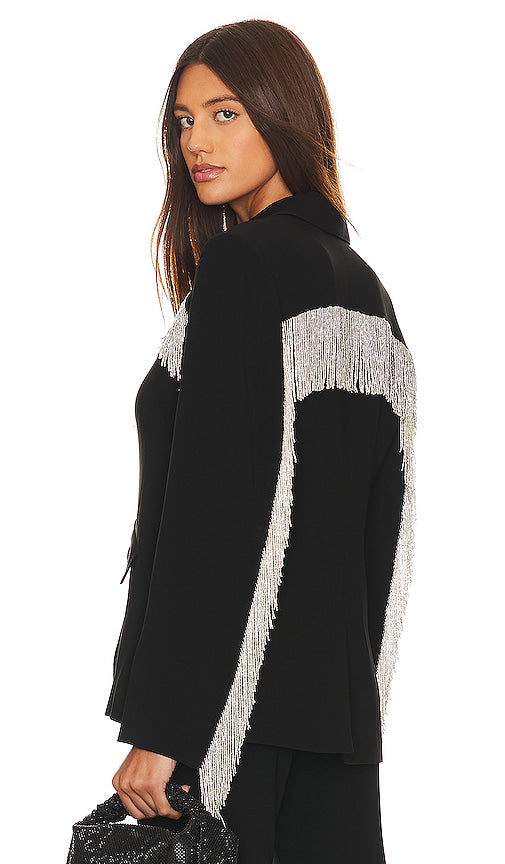 Cinq a Sept Beaded Fringe Ira Blazer in Black - Cinq à Sept Blazer Ira à franges perlées en noir - Cinq a Sept 黑色 Ira 串珠流苏西装外套 - Cinq a Sept Ira-Blazer mit Perlenfransen in Schwarz - Cinq a Sept 비즈 프린지 Ira 블레이저 블랙 색상 - Blazer Ira Cinq a Sept con frange e perline in nero