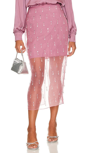 Cinq a Sept Crystal Teardrop Marta Skirt in Mauve - Jupe Marta en forme de larme de cristal Cinq à Sept en mauve - Cinq a Sept 紫红色水晶泪滴 Marta 半身裙 - Cinq a Sept Crystal Teardrop Marta Rock in Mauve - Cinq a Sept 크리스탈 티어드롭 마르타 스커트 - Gonna Marta a goccia di cristallo Cinq a Sept in malva