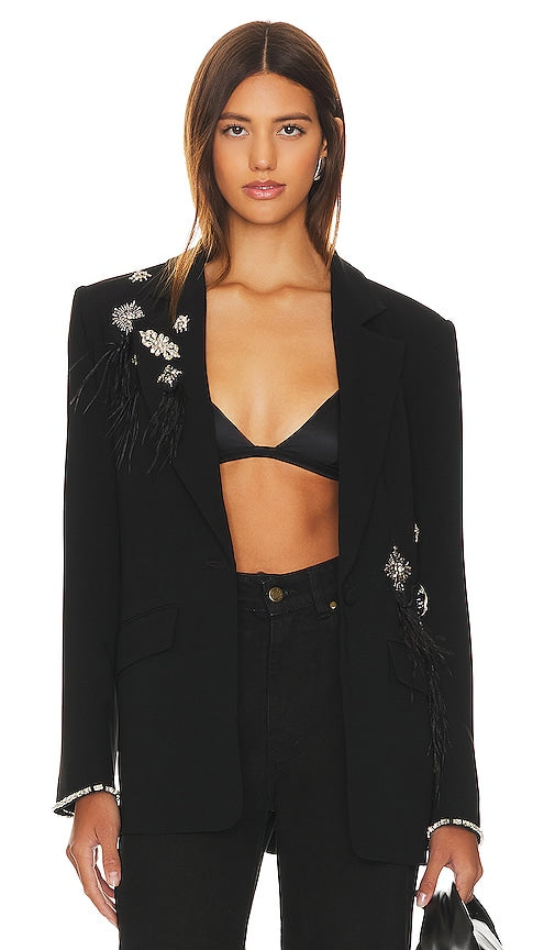 Cinq a Sept Feather Bouquet Jamila Blazer in Black - Cinq à Sept Feather Bouquet Jamila Blazer en Noir - Cinq a Sept 羽毛花束 Jamila 黑色西装外套 - Cinq a Sept Feather Bouquet Jamila Blazer in Schwarz - Cinq a Sept 페더 부케 Jamila 블레이저 블랙 색상 - Blazer Jamila Cinq a Sept Feather Bouquet in nero