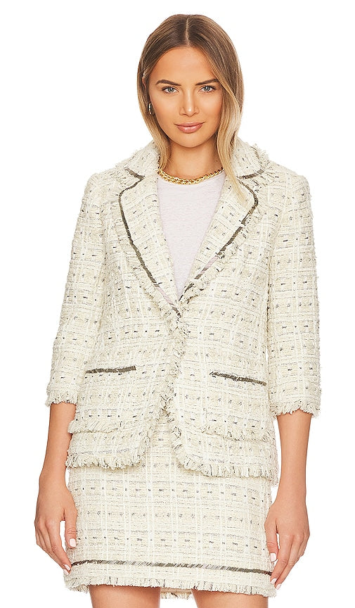 Cinq a Sept Metallic Beaded Maddie Blazer in Ivory