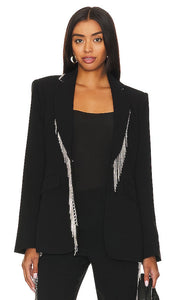 Cinq a Sept Rhinestone Fringe Embellished Cheyenne Blazer in Black