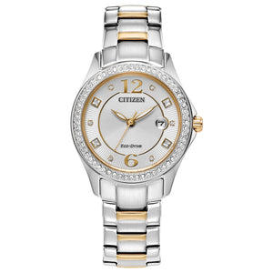 Citizen Eco-Drive Crystal Silver Dial and Two-Tone Bracelet Watch | 30mm | FE1146-71A