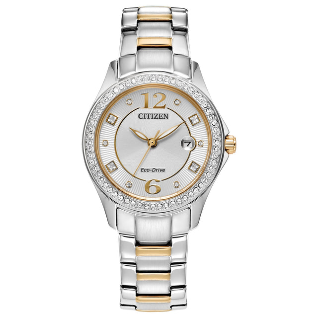 Citizen Eco-Drive Crystal Silver Dial and Two-Tone Bracelet Watch | 30mm | FE1146-71A