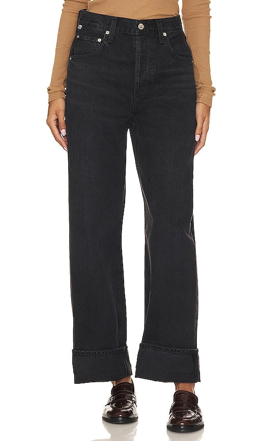 Citizens of Humanity Ayla Baggy Cuffed Crop in Black