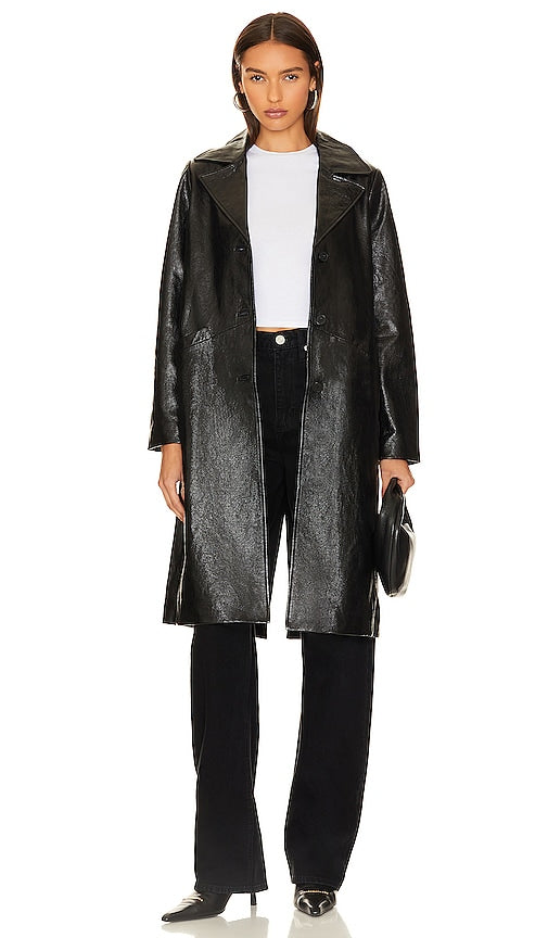 Citizens of Humanity Bay Leather Coat in Black - Manteau en cuir Citizens of Humanity Bay en noir - 人类湾公民黑色皮大衣 - Citizens of Humanity Bay Ledermantel in Schwarz - Citizens of Humanity Bay 가죽 코트블랙 색상 - Cappotto in pelle Citizens of Humanity Bay in nero