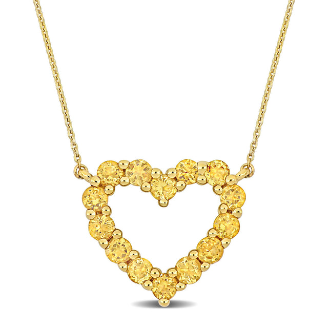 Citrine Heart Yellow Gold Pendant Necklace