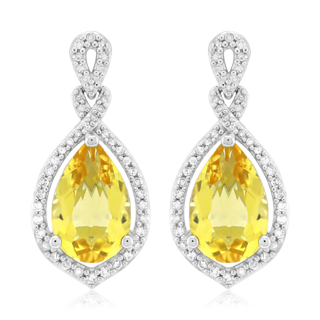 Citrine and 1/3ctw Diamond Sterling Silver Drop Earrings