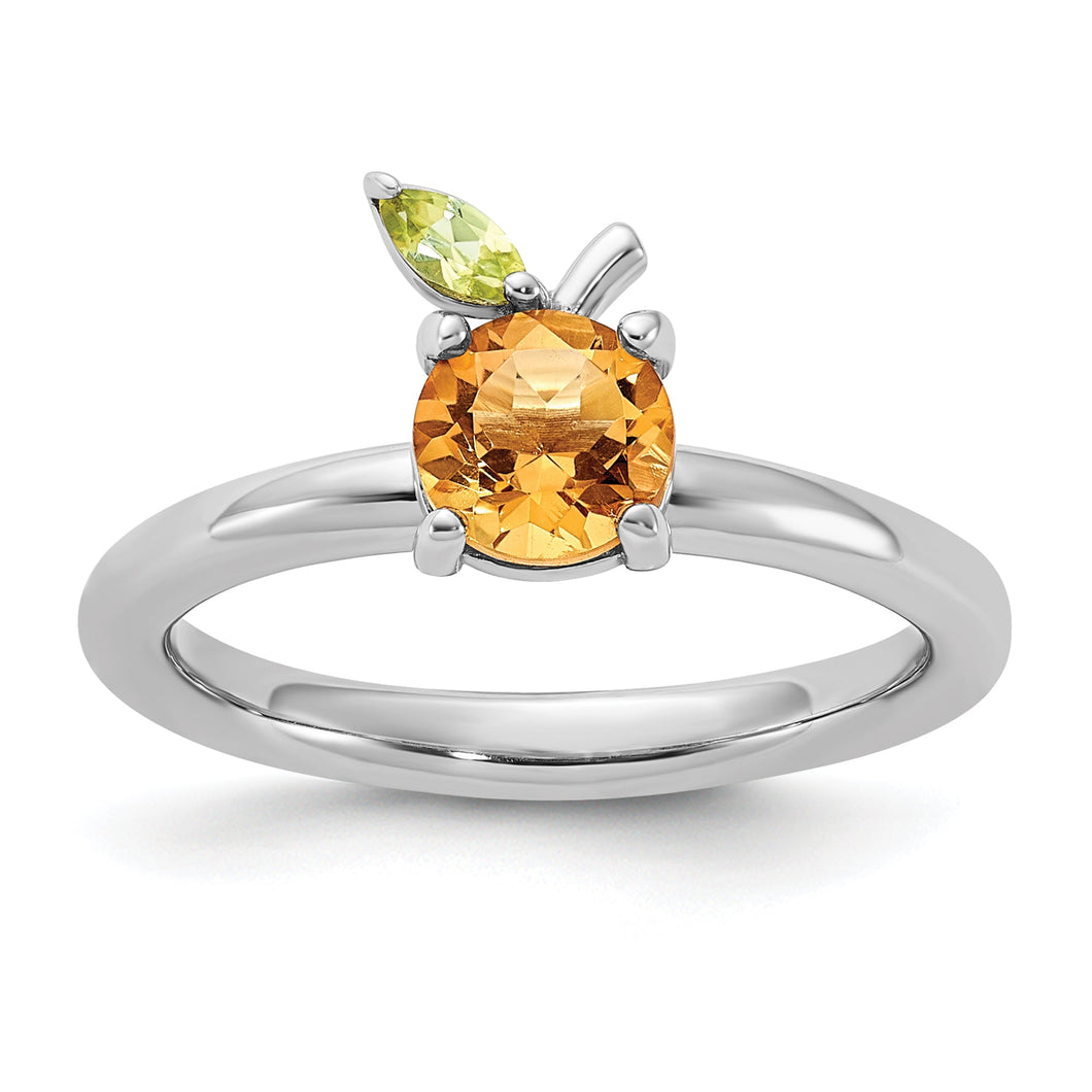 Citrine and Peridot Orange Sterling Silver Stackable Ring - Size 6
