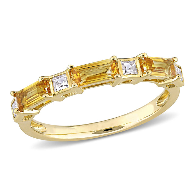 Citrine and White Topaz Yellow Gold Stackable Ring | Size 4