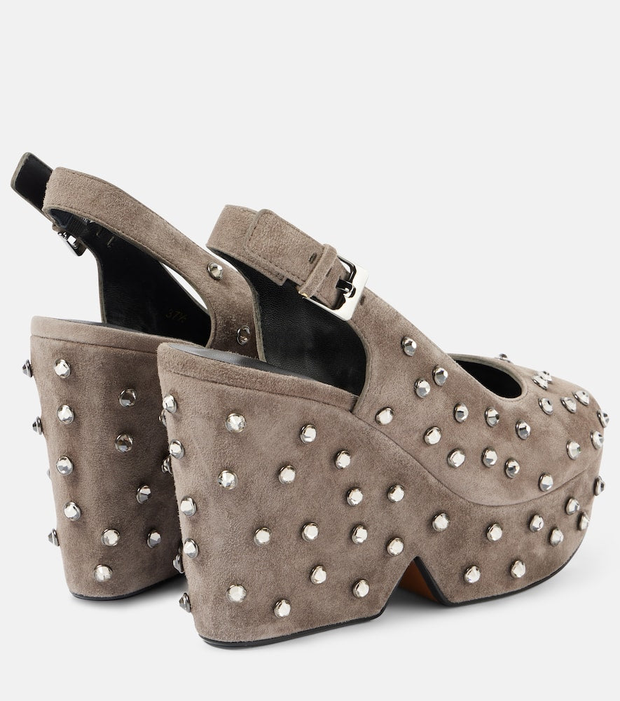 Clergerie Davina embellished suede peep-toe pumps
