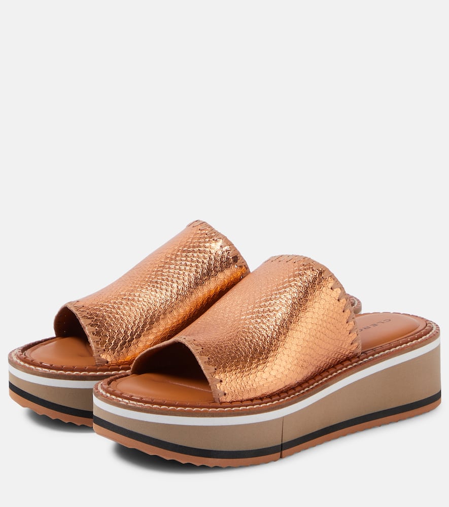 Clergerie Fast snake-effect metallic leather platform slides