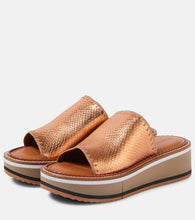 Clergerie Fast snake-effect metallic leather platform slides