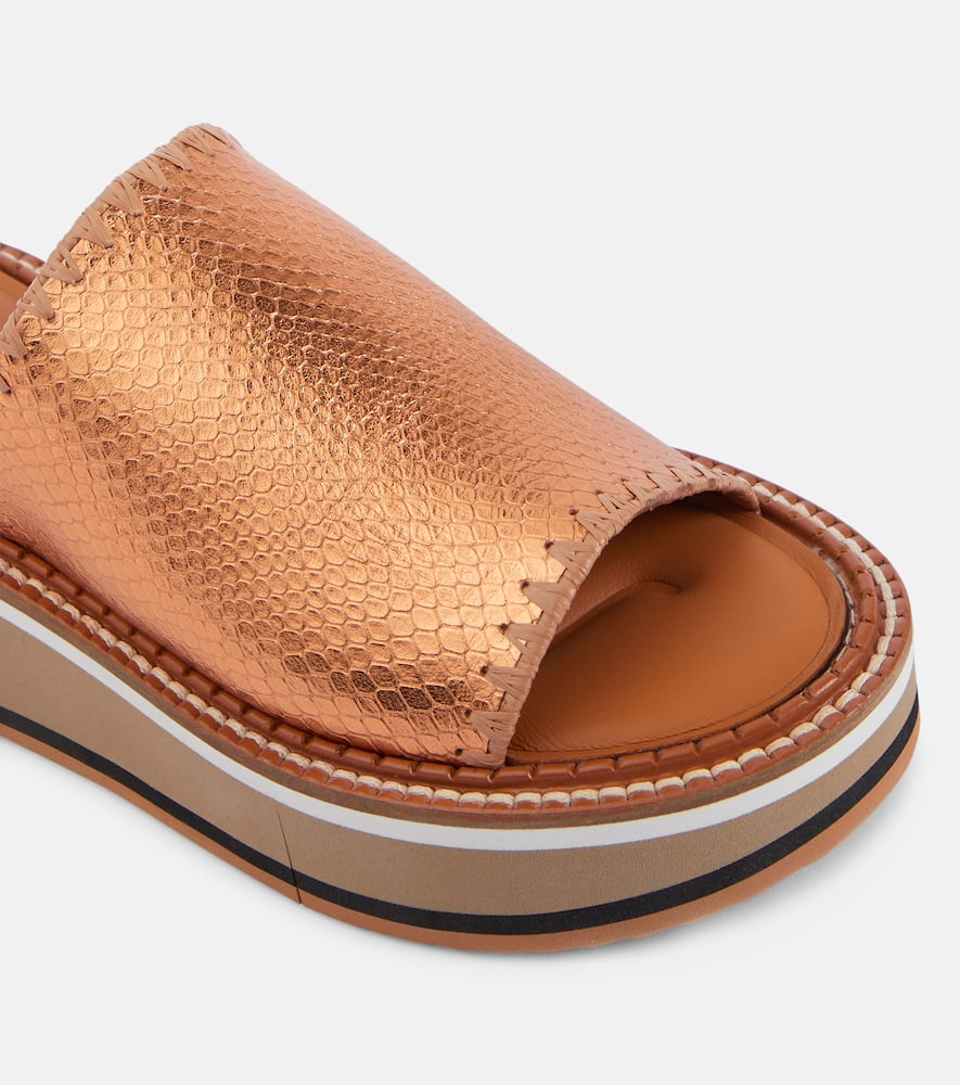 Clergerie Fast snake-effect metallic leather platform slides