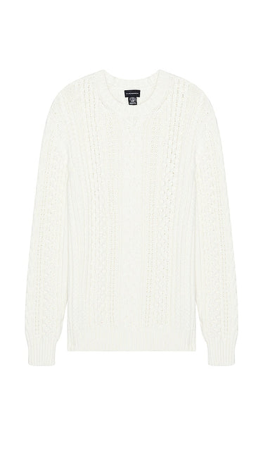 Club Monaco Large Cable Crew Sweater in Grey - Club Monaco - Pull ras du cou à grandes torsades - Gris - Club Monaco 灰色大号绞花圆领毛衣 - Club Monaco Großer Zopfpullover mit Rundhalsausschnitt in Grau - Club Monaco 라지 케이블 크루 스웨터그레이 색상 - Maglione girocollo a trecce grandi Club Monaco in grigio