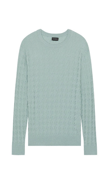 Club Monaco Merino Stretch Houndstooth Crew Sweater in Slate - Club Monaco - Pull ras du cou en laine mérinos extensible à motif pied-de-poule - Ardoise - Club Monaco 美利奴羊毛弹力千鸟格圆领毛衣 - Club Monaco Merino Stretch Hahnentritt-Rundpullover in Schiefer - Club Monaco 메리노 스트레치 하운드투스 크루 스웨터 - Maglione girocollo Club Monaco Merino stretch pied de poule in ardesia