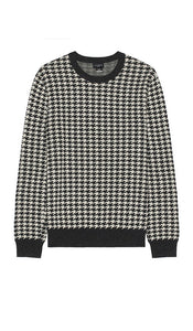 Club Monaco Wool Houndstooth Crew in Charcoal - Club Monaco - Ras du cou en laine pied-de-poule - Charbon - Club Monaco 木炭色千鸟格羊毛圆领衫 - Club Monaco Woll-Hahnentritt-Rundhalsshirt in Anthrazit - Club Monaco 울 하운즈투스 크루 차콜 색상 - Girocollo in lana pied de poule Club Monaco in antracite
