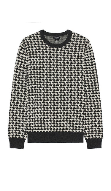 Club Monaco Wool Houndstooth Crew in Charcoal - Club Monaco - Ras du cou en laine pied-de-poule - Charbon - Club Monaco 木炭色千鸟格羊毛圆领衫 - Club Monaco Woll-Hahnentritt-Rundhalsshirt in Anthrazit - Club Monaco 울 하운즈투스 크루 차콜 색상 - Girocollo in lana pied de poule Club Monaco in antracite