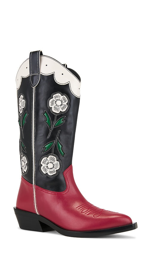 Coach Aria Tall Cowboy Boot in Black,Red