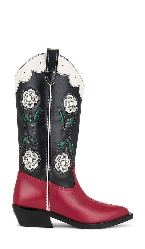 Coach Aria Tall Cowboy Boot in Black,Red | Black & Red Heeled Boots for Women