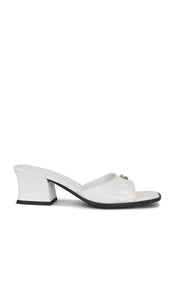 Coach Sculpted C Block Heel Sandal in White | Optic White Heeled Sandals for Women