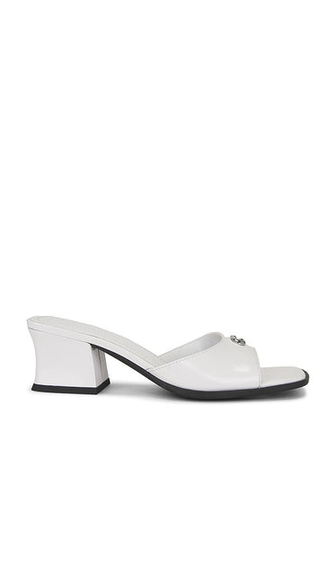 Coach Sculpted C Block Heel Sandal in White | Optic White Heeled Sandals for Women