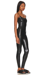 Commando Faux Leather Cami Catsuit in Black