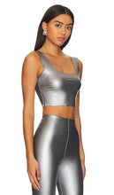 Commando Faux Leather Square Neck Crop Top in Metallic Silver
