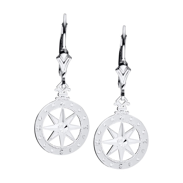 Compass Sterling Silver Leverback Earrings