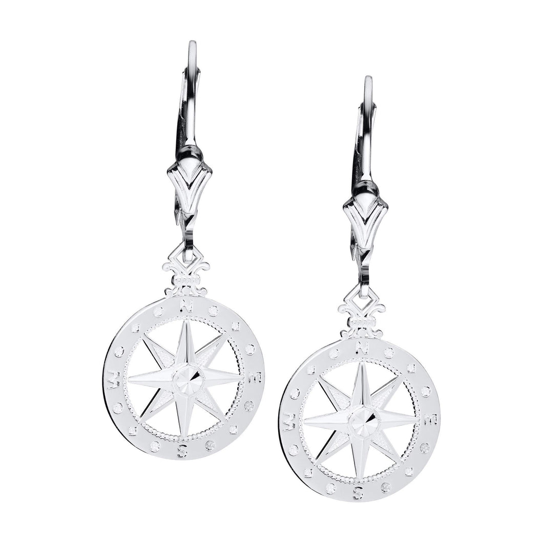 Compass Sterling Silver Leverback Earrings