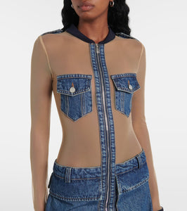 Coperni Illusion tulle and denim minidress