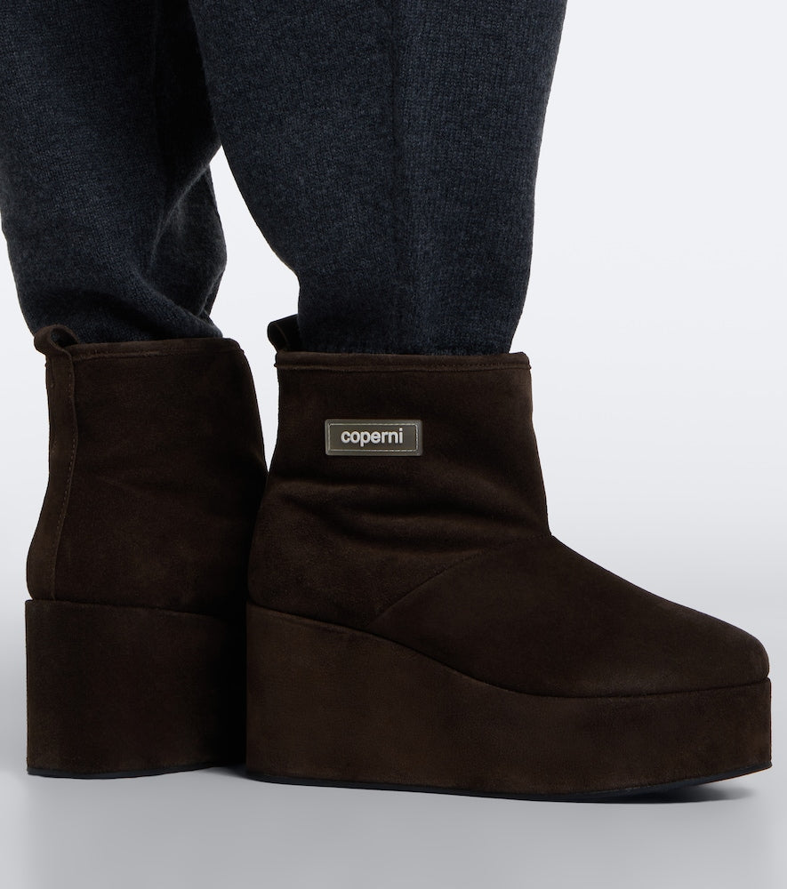 Coperni Shearling-lined suede wedge boots - Brown Ankle Boots