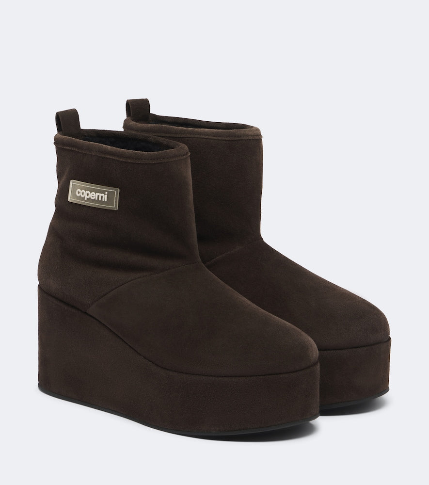 Coperni Shearling-lined suede wedge boots - Brown Ankle Boots
