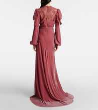 Costarellos Ashley lace-trimmed velvet gown