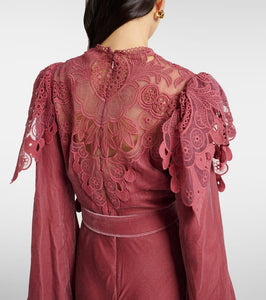 Costarellos Ashley lace-trimmed velvet gown