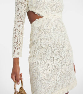 Costarellos Bridal Zenni lace cutout minidress
