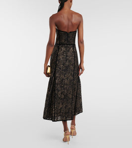 Costarellos Castora strapless lace midi dress