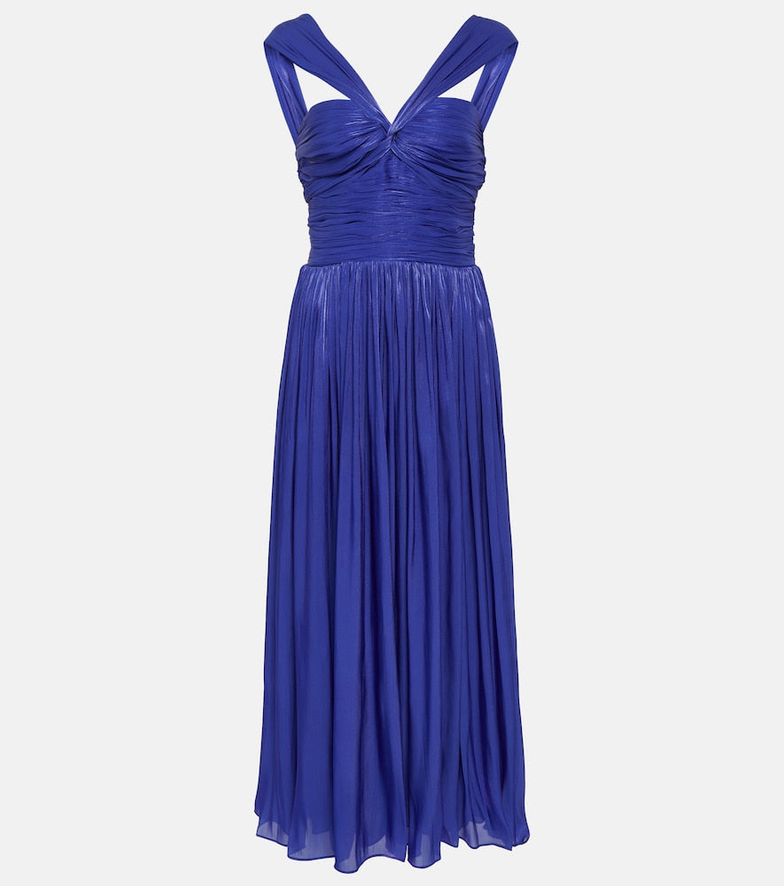 Costarellos Cavana lurex gerogette midi dress. Costarellos Cavana 金银丝乔其纱中长连衣裙