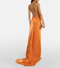 Costarellos Colette gathered halterneck silk gown