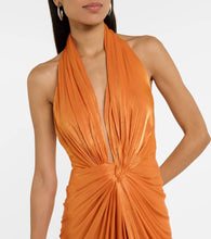 Costarellos Colette gathered halterneck silk gown