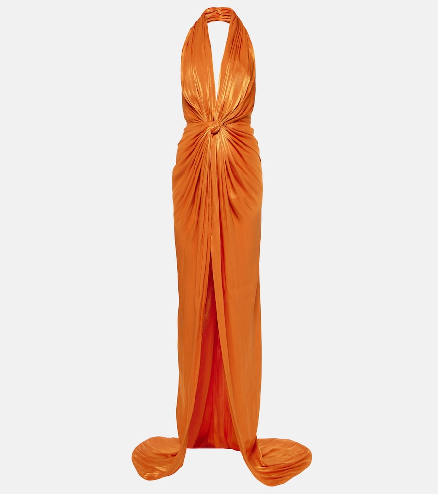 Costarellos Colette gathered halterneck silk gown. Costarellos Colette 褶皱露背真丝礼服